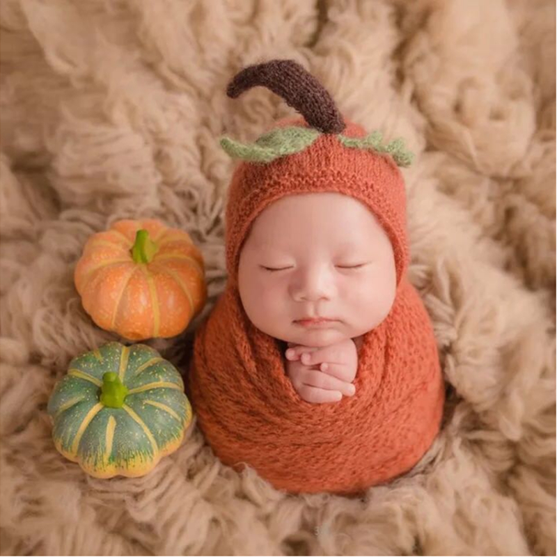 Photography Newborn - Newborn pumpkin wrap photography props,handmade mohair