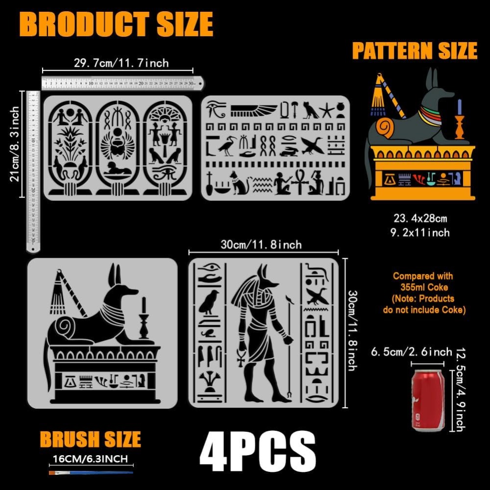 4 PCS Egyptian Symbols Stencil - Photography Techniques ulasan dan harga