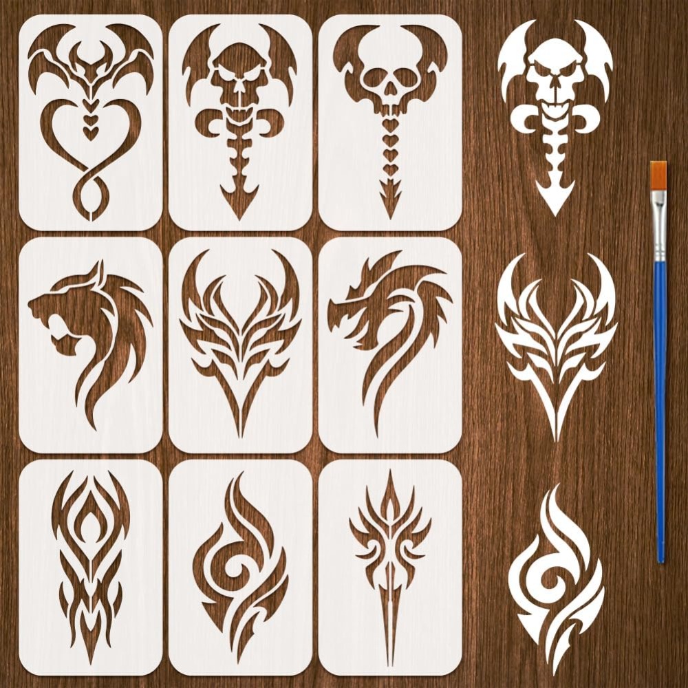 9PCS Tattoo Pattern Stencil fo - Photography Techniques ulasan dan harga