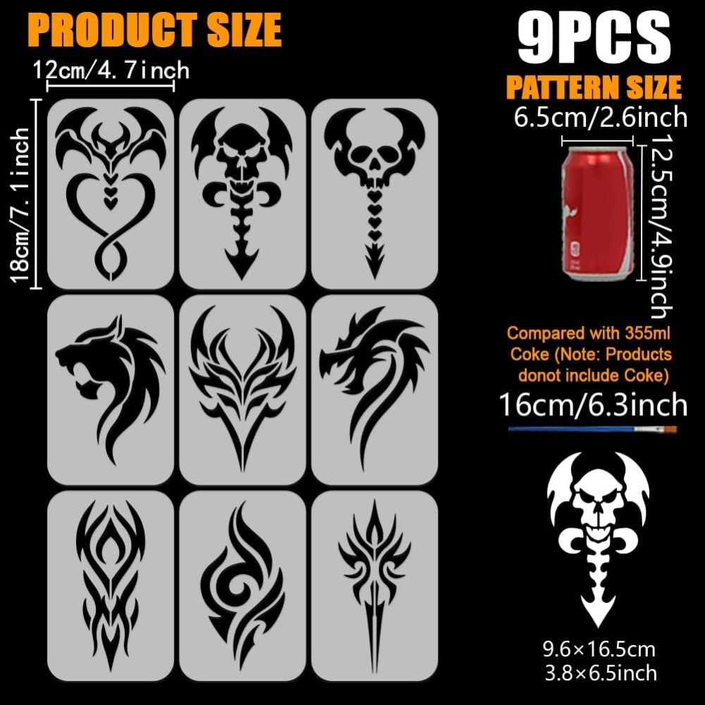 9PCS Tattoo Pattern Stencil fo - Photography Techniques ulasan dan harga