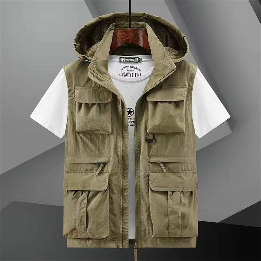 Hooded Vest Men's Multi-Pocket - Photography Vest ulasan dan harga