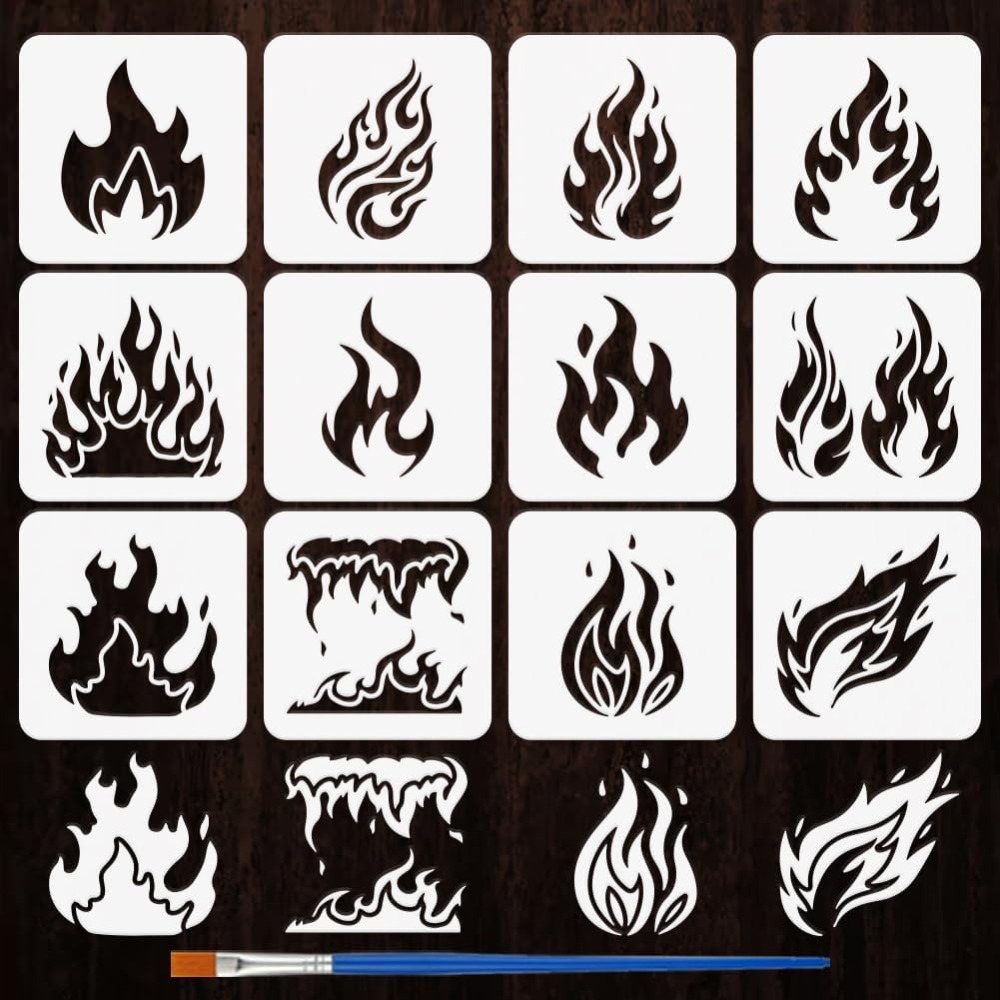 12PCS Flame Painting Stencil w - Photography Techniques ulasan dan harga
