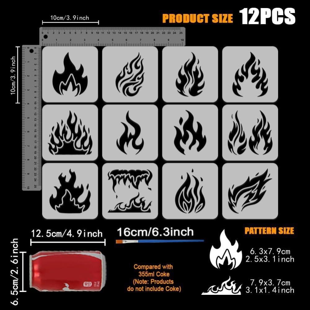 12PCS Flame Painting Stencil w - Photography Techniques ulasan dan harga