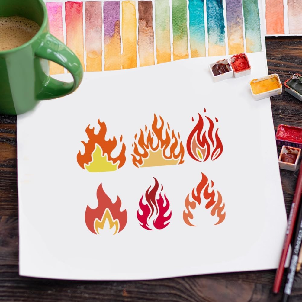 12PCS Flame Painting Stencil w - Photography Techniques ulasan dan harga