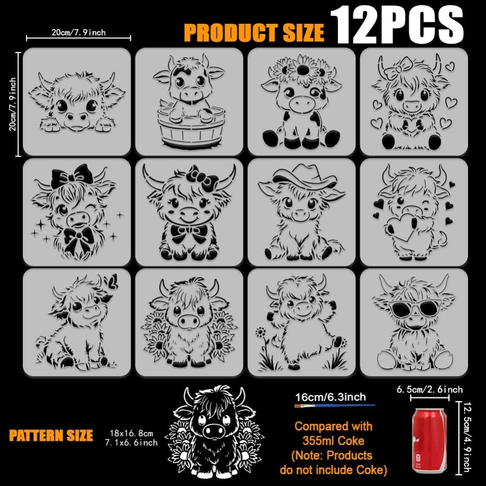 12PCS Cute Calf Painting Stenc - Photography Techniques ulasan dan harga