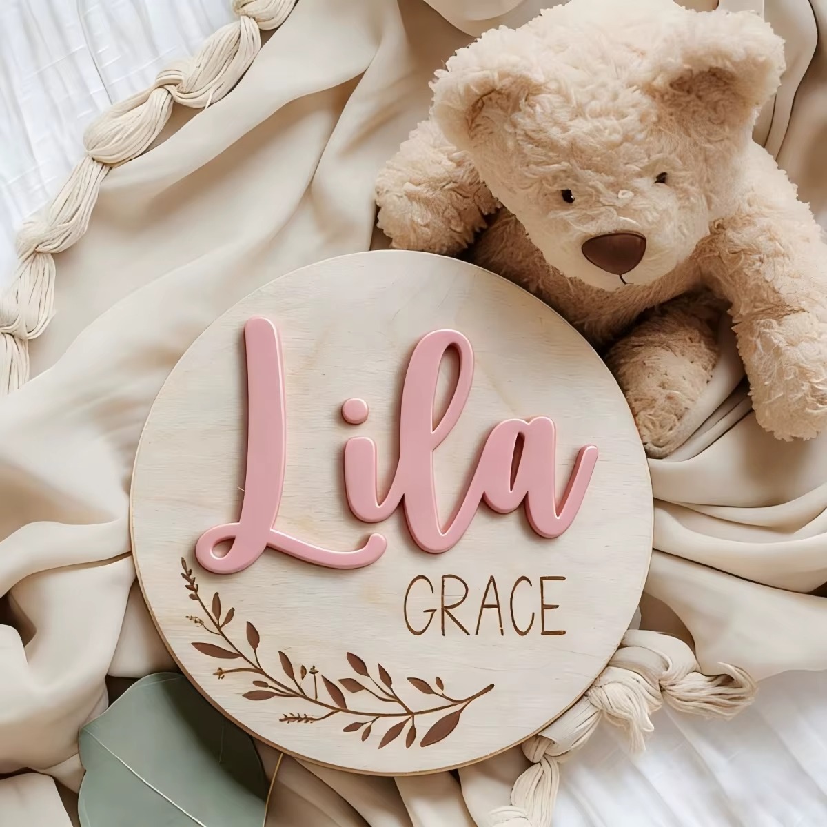Custom Round Wooden Name Plaqu - Photography Newborn ulasan dan harga